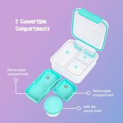 3/4/5 Compartment Convertible 1250ml Bento Lunch Box with 150ml Gravy Bowl - Green