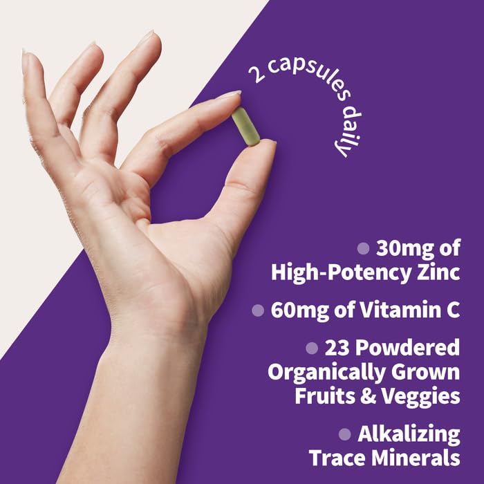 Garden of Life Vitamin Code Raw Zinc, 30Mg Whole Food Zinc Supplement + Vitamin C, Trace Minerals & Probiotics For Immune Support, Certified Vegan Non-Gmo & Gluten Free Zinc Supplements, 60 Capsules