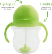 Munchkin Any Angle Click Lock Weighted Straw Trainer Cup, spill proof cup with handles, for infant/baby boys and girls, 7oz Capacity, 6 Months and above, Green