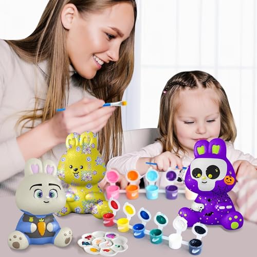 Moonmen Paint Your Own Moon Lamp Kit, DIY 3D Moon Night Light with Wooden Stand,Space Toys Night Light Gift for Kids Ages 3-12, Arts and Crafts Kit for Teens Girls Boys (rabbit)