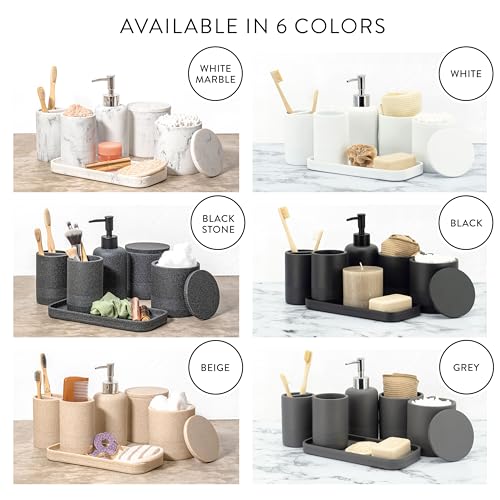 ZCCZ - Black Bathroom Accessories Set 6 Pcs - Toothbrush Holder, Lotion Soap Dispensers, 2 Qtip Holder Dispenser, Vanity Tray, Bathroom Tumbler - Countertop Vanity Organizer - Bathroom Accessory Set