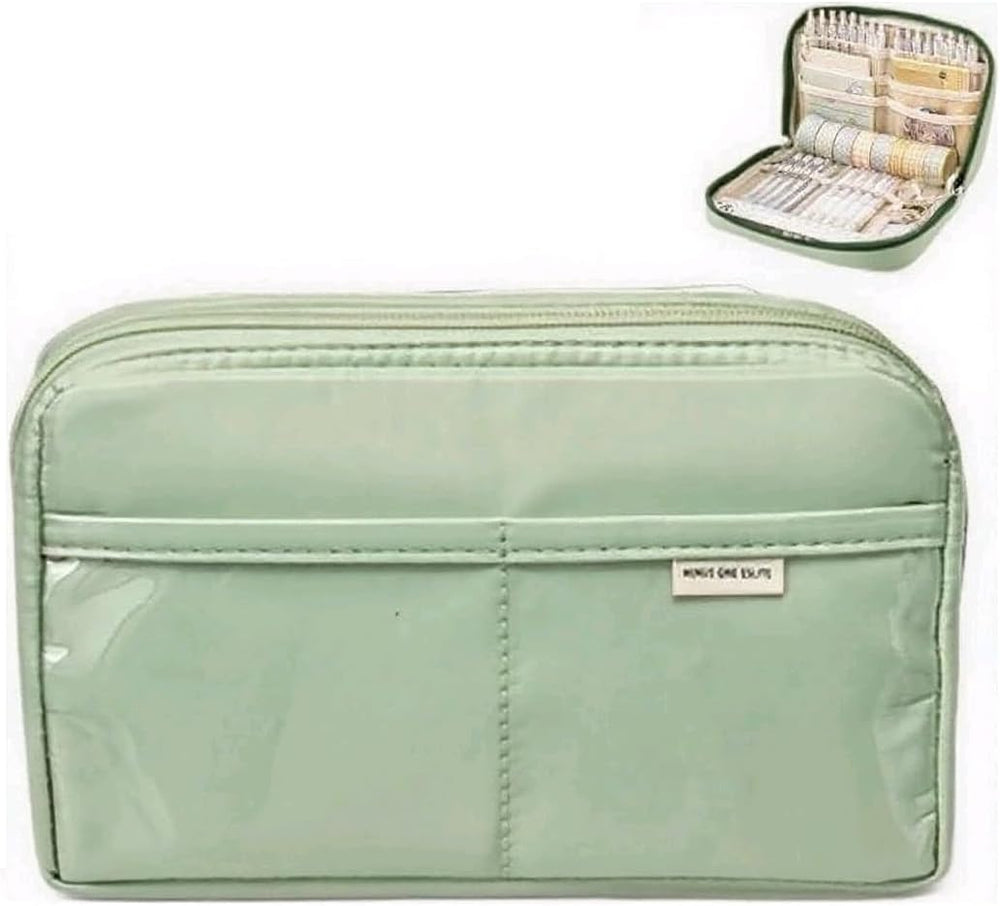 Kawaii Cute Aesthetic Pencil Case - Large Capacity Canvas Pen Pouch Bag (Green)