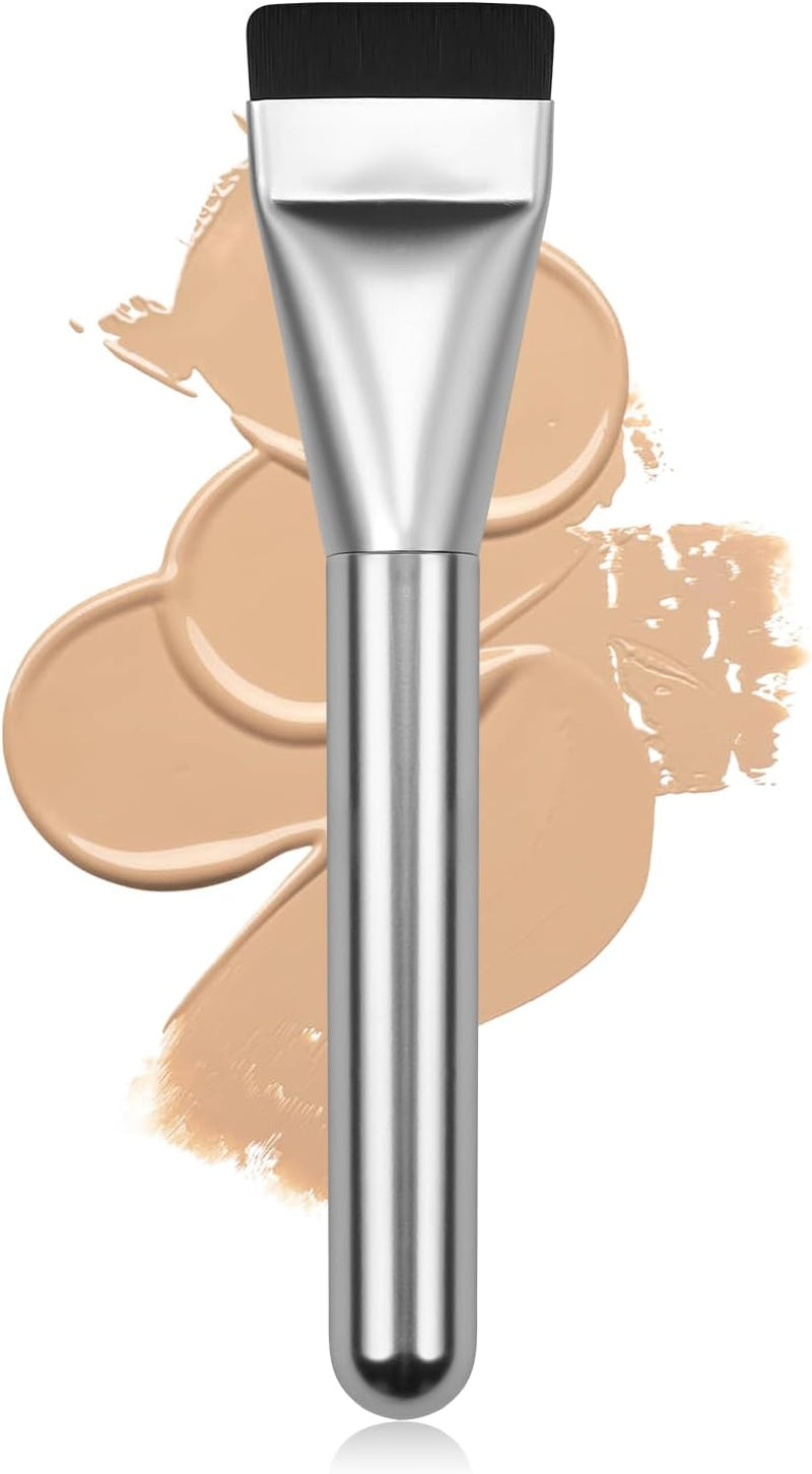 BEAUTYFACTOR Flat Foundation Brush,Korean Makeup Brush Spatula Facial Brush for Liquid Foundation,Premium Face Makeup Brush for Blending Cream (Silver)