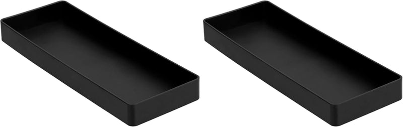 Amazon Basics Rectangular Plastic Desk Organizer, Accessory Tray, Black - 23.9 x 8.4 x 2.5 cm (Pack of 2) Half Accessory Tray