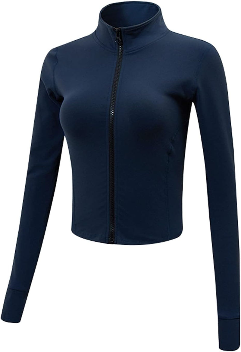 Women's Athletic Full Zip Lightweight Workout Jacket with Thumb Holes - navy