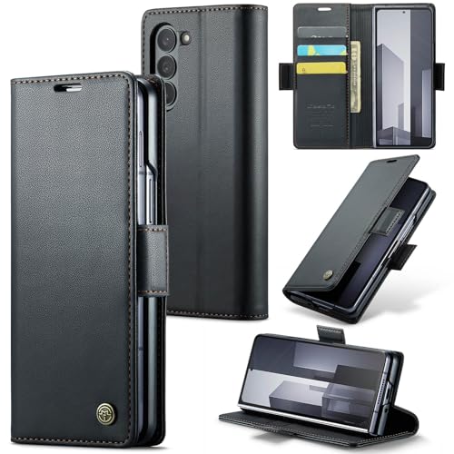 ELEPIK for Galaxy Z Fold 6 Case with Card Holder, Kickstand [3 Card Holder + 1 Cash Slot] [Durable PU Leather] Magnetic Wallet Phone Cover for Samsung Galaxy Z Fold 6, Fashion Black