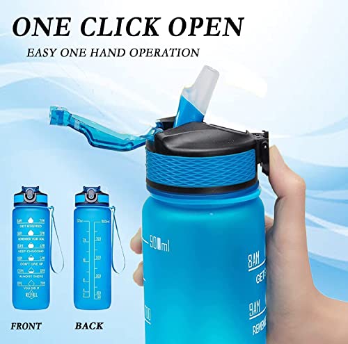 S2C S2C™ Motivational Large Water Bottle 1L Tritan Plastic Water Bottle With Time Markers, Leak Proof Water Bottle For Kids, School Water Bottles (BLUE)