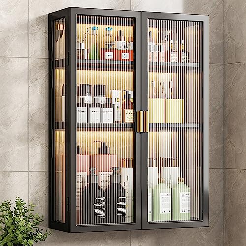 3 Tier Bathroom Storage Cabinet,Bathroom shelf wall Mounted Storage Cabinet with Clear Doors for Bedroom,BathroomLiving Room,Kitchen storage Organizer (40), double black