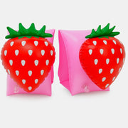 FLOBO Kids Arm Bands 25x15CM Inflatable Floaties for Ages 3-6 Cute Swim Armbands in 9 Fun Designs (Unicorn, Dinosaur, Bear, Donut & More) Safe, Easy to Use, Pool & Beach Ready - Strawberry