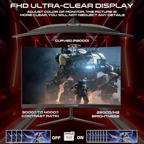 GAMEON GOC24F120VA Pro Series Curved Gaming Monitor 24 inch, 1920x1080p FHD VA Panel, 120Hz, 1ms, HDMI 2.1, Freesync, Crosshair assistant, Built-in Speakers, Supports PS5, VRR