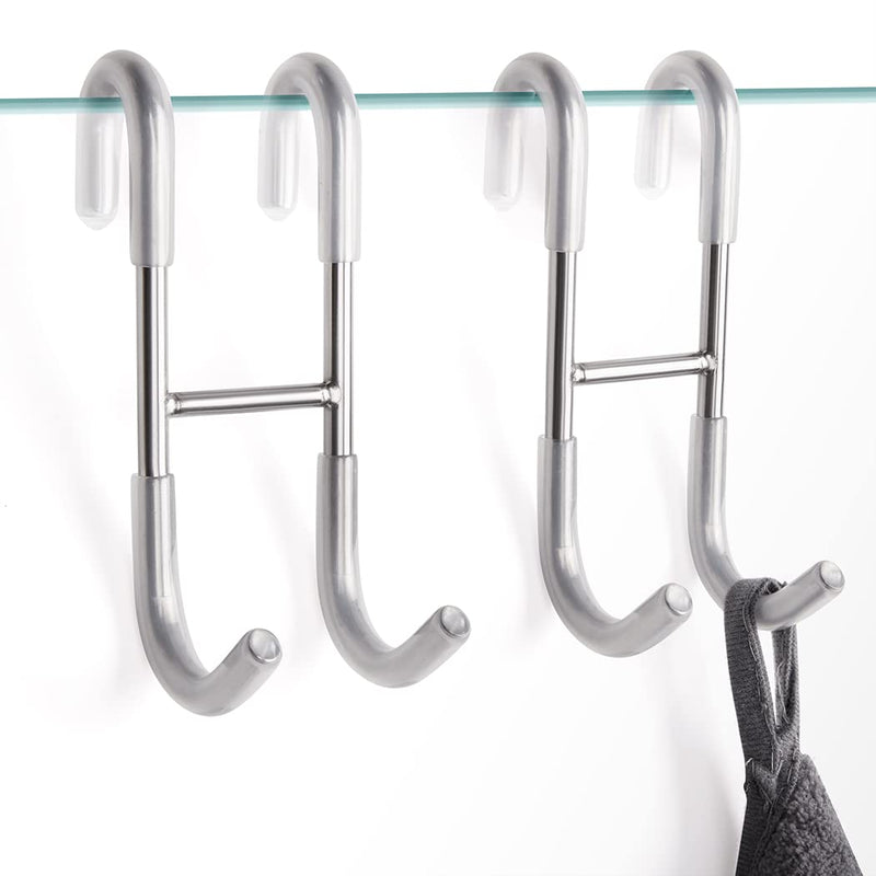 NINETREX Shower Door Towel Hooks, Over Glass Door Brushed Nickel Hook for Bathrooms,Towel Rack Heavy Duty 304 Stainless Steel for Towels Frameless Glass Door，Coats，Squeegee，loofah，2 Pack,Silver