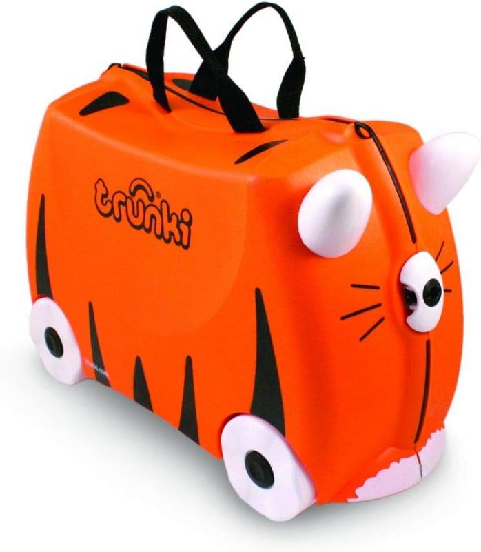 Trunki Ride-On Kids Suitcase Tow-Along Toddler Luggage Carry-On Cute Bag with Wheels Kids Luggage and Airplane Travel Essentials: Tipu Tiger Orange