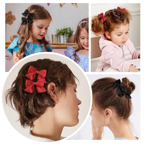 EKIND Girls' Bow Hair Clips Solid, Cute Crocodile Clip Set for Little Girls, Perfect for Daily Wear and Parties (2 Pcs, Red)