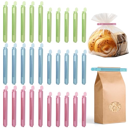 Ysimple 30 Pcs Food Bag Clips for Food Storage, 2 Sizes & 3 Colours Reusable Bag Sealing Clips, Freezer Bag Clips Fridge Sealing Storage Clips for Keeping Food Fresh, Sealing Packets(12CM, 15CM)