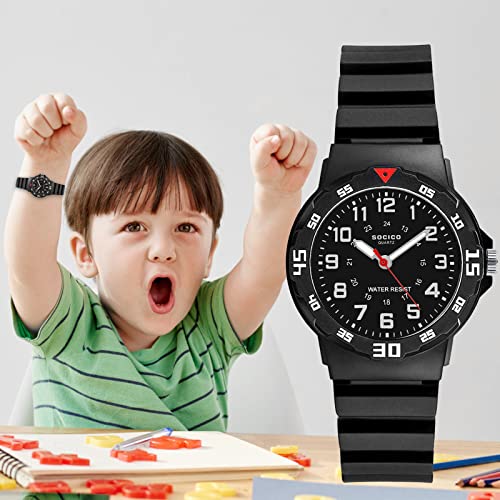 SOCICO Children Analog Watch for Boys Girls Waterproof Time Teaching Watch with Soft Band Learning Time Wrist Watch Easy to Read for Kids Great Gifts