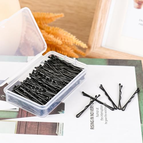 100Pcs Bobby Pins, 2.2inch Medium Wavy Black Hair Pins, All Hairstyles Strong Grip And Pain Free Pins for Girls Women With Storage box