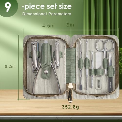 KASTWAVE Manicure Set Professional 9 in 1 Nail Clippers Set, Stainless Steel Manicure kit With PU Leather Case, Fingernail & Toenail Clippers Nail Kit for Home, Workplace, Outdoor Travel, Gift Giving