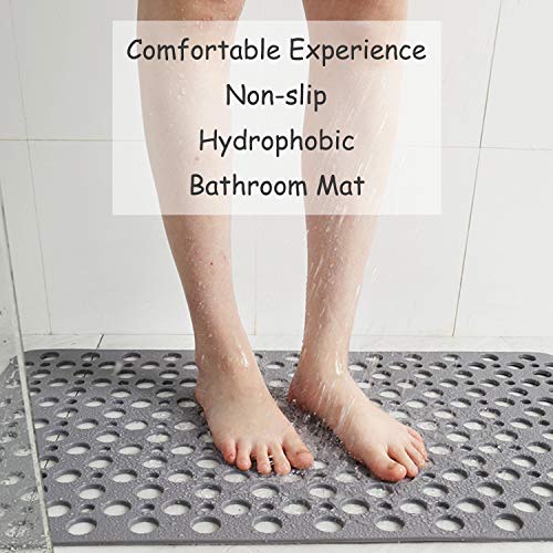 Non Slip Bath Mat Anti Mould Shower Mats TPE Bathroom Bathtub Mat Floor Shower Mats Anti Slip Antibacterial with Suction Cups & Drainage hole Perfect for Everyone Safety Grey 16.9" x 29.5"/43 x 75cm