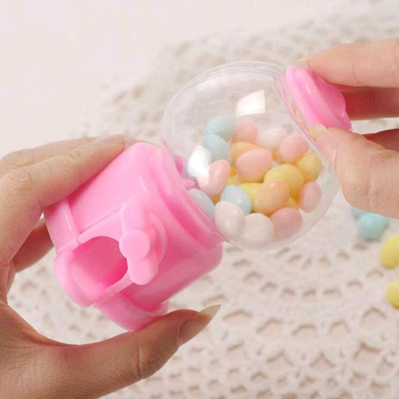 Mini Gumball Machine Dispenser, Clear Globe with Blue Base, Candy Storage Container, Novelty Desktop Decor (Pink) - Pink
