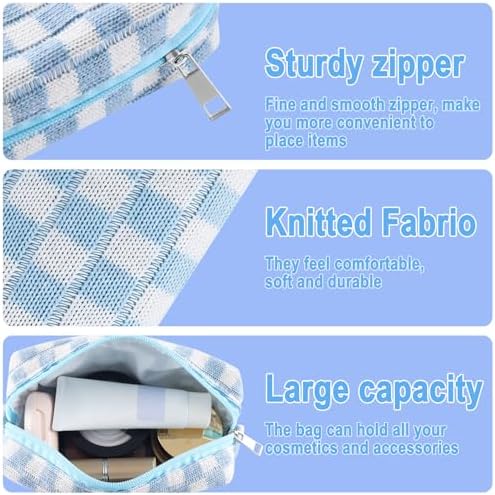 ZLFSRQ 3Pcs Checkered Makeup Bag for Women Large Cosmetic Bag Set Travel Toiletry Bag Makeup Pouch Bag for Purse Pink Zipper Storage Bag Organizer Cute Small Aesthetic Girls Car Essentials Bag