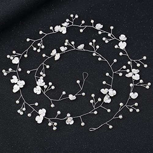 Excefore Bridal Wedding Hair Vine Extra Long Pearl and Crystal Beads Head Piece Bridal Hair Accessories Headband Hair Jewelry Hair Accessories, Silver