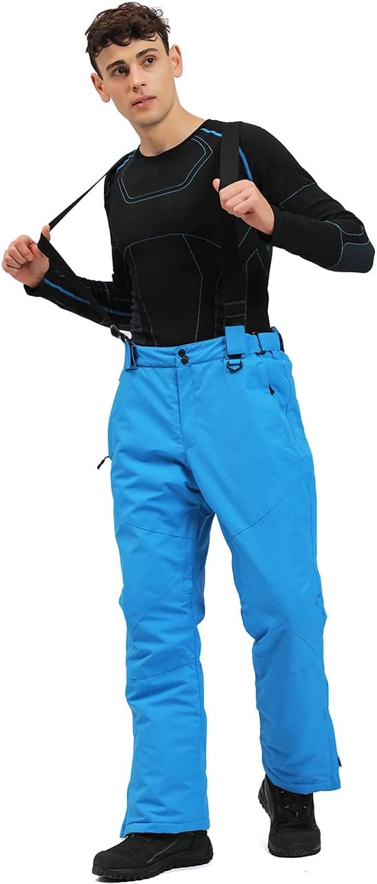 YEEFINE Men's Waterproof Snow Pants Insulated Outdoor Ski Pants Winter Warm Detachable Suspender Snowboard Bibs