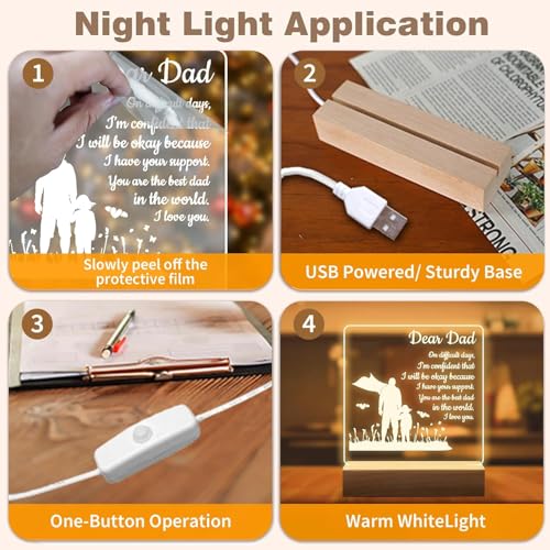 KASTWAVE Acrylic Night Light Dad Gifts from Daughter - Unique Birthday, Father’s Day, Thanksgiving, Christmas Gifts for Dads Who Have Everything - Special Keepsake for Dad