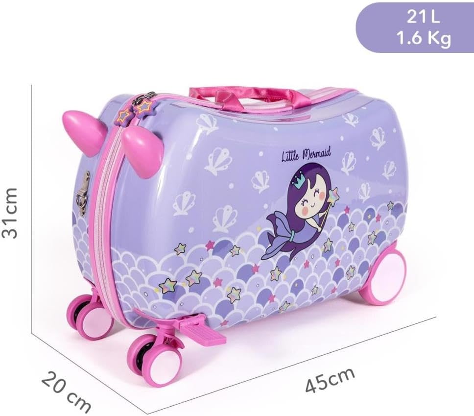MILK&MOO Rideable Kids Suitcase Little Mermaid, Fun and Safe, Durable, Spacious, and Ergonomic Design, Enjoyable Journeys with 360-Degree Swivel Wheels,Suitable for Children Aged 2-6 Years – image 7