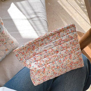 Sminra Floral Makeup Bag Large Cotton Quilted Cosmetic Makeup Bag Organizer, Aesthetic Portable Pouch Purse Toiletry Bag for Women Girls Travel accessories(Blue Floral-L)