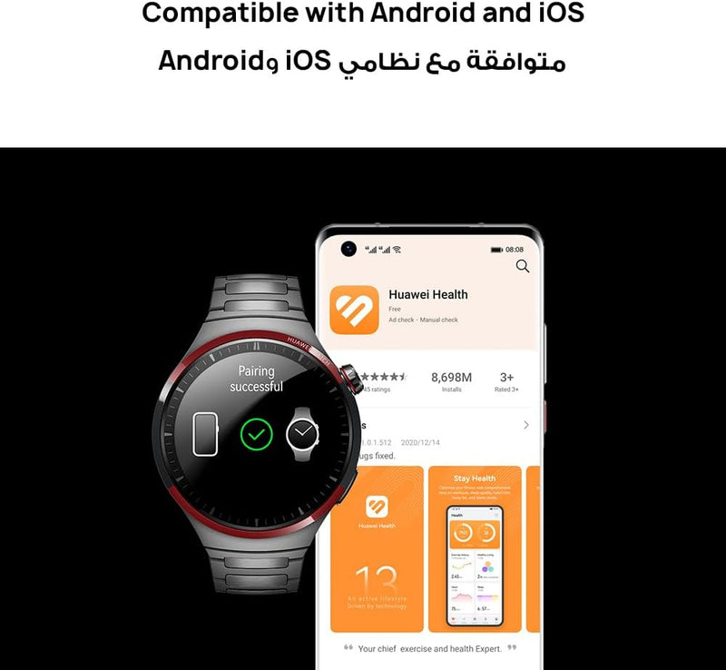 Watch 4 Pro Smartwatch, Spherical Sapphire Glass, Health at a Glance, eSIM Cellular calling, Fresh-new Activity Rings, 21-Day Battery Life, ECG Analysis, Compatible with Andriod & iOS, Brown