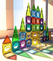 Baybee 34 Pcs 3D Magnetic Tiles Set Toys for Kids toddlers 3+, Building Blocks Construction, Magnitiles, Preschool Sensory Learning Toys, Creativity Birthday Gifts for Boys & Girls (Multi color) - Multi color