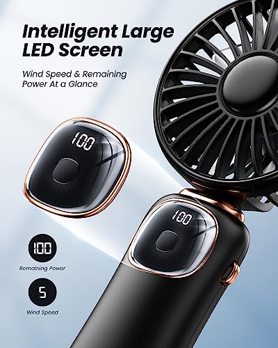coldSky Portable Handheld Fan, 4000mAh Battery Operated Fan with LED Display, Handheld/Neck/Desk 3 in 1 Personal Small Fan, 90° Foldable Desk Fan with Base, 5 Speed Lash Makeup Fan for Women