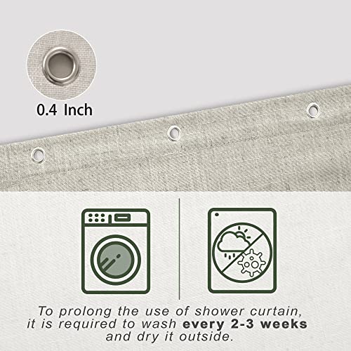 Textured Fabric Shower Curtain Liner Set with Hooks Waterproof Luxury Natural Linen Neutral Tone Burlap Woven Look Vintage Country Style Rustic Shower Curtains for Bathroom,Tan Beige,72x72 Inch