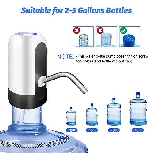 SKY-TOUCH 5 Gallon Water Bottle Pump, USB Charging Portable Electric Water Pump for for for 2-5 Gallon Jugs USB Charging Portable Water Dispenser for Office, Home, Camping, Kitchen and etc. White