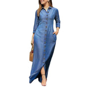 MOTIM Women’s Casual Shirt Dress, Button Down Denim Maxi Dress Lapel Long Sleeve Long Jean Dresses with Pockets