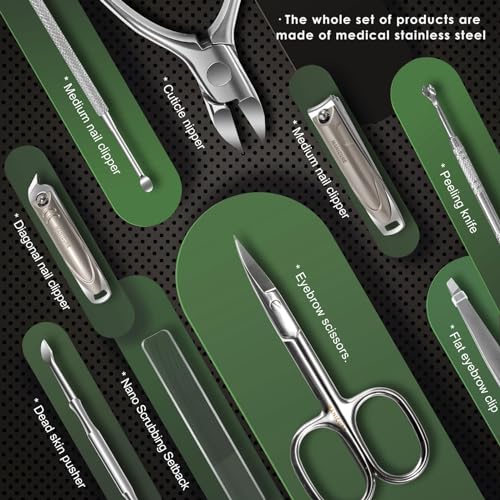 KASTWAVE Manicure Set Professional 9 in 1 Nail Clippers Set, Stainless Steel Manicure kit With PU Leather Case, Fingernail & Toenail Clippers Nail Kit for Home, Workplace, Outdoor Travel, Gift Giving