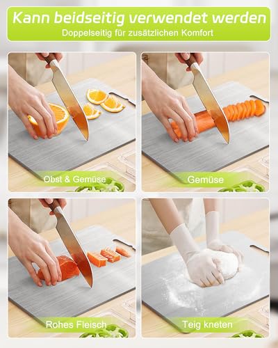 Titan Chopping Board - Double-Sided BPA-Free S316 Stainless Steel Chopping Board, Food Titanium Cutting Board, Ideal for Meat, Vegetables, Bread & Fruit