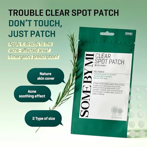 Some By Mi 30 Days Miracle Clear Spot Patch | 18 Counts, 2 Size(10mm 9Counts, 12mm 9Counts) | Invisible Hydrocolloid Skin Trouble & Pimple Patch with No Irritation | Pack of 1