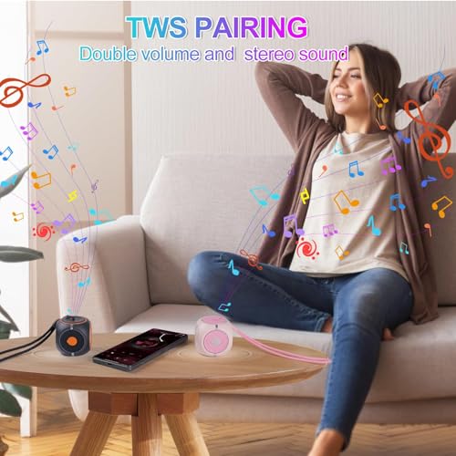 Small Bluetooth Speaker, Mini Portable Rotating Wireless Speaker, Cool Tech Gadgets and Colorful Lights, Ideal Gift for Men, Women for Office, Portable PC Speaker for Boys Teens Men Gift (Black)
