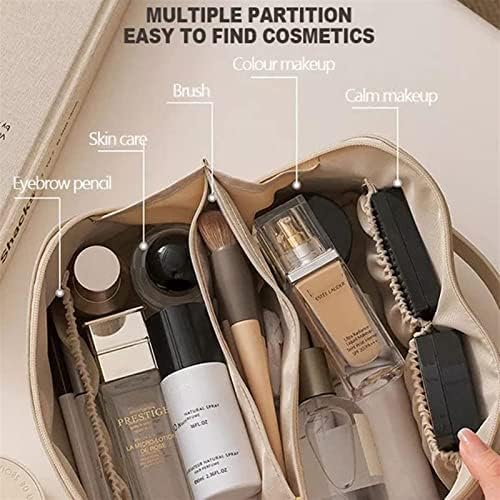 WBOOO Large Capacity Travel Cosmetic Bag, Multifunction Organizer Storage Bag, Makeup Bag with Handle and Dividers, Skincare Dispenser, Toiletry Bag for Women, 9.25x4.13x4.33 inch - Beige.