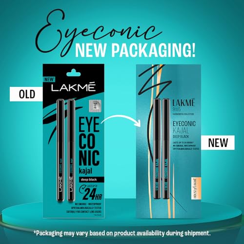 LAKMÉ Eyeconic Black Kajal, Matte Kohl Liner in a Twist Up Pencil - Waterproof, Smudge Proof & Long Lasting Eye Makeup, 0.35 g Twin Pack