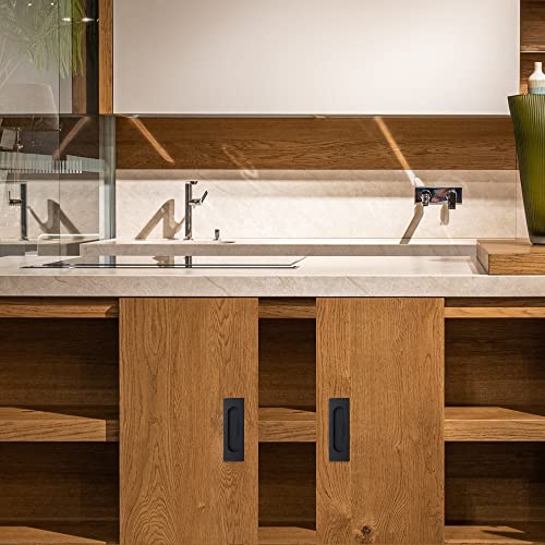 Malimali 4.72 Inch Recessed Finger Flush Pulls for Kitchen Cabinet, Closet, Sliding Cupboard Door Handle - Matte Black Stainless Steel Rectangular Door Pulls Hardware (4 Pack)