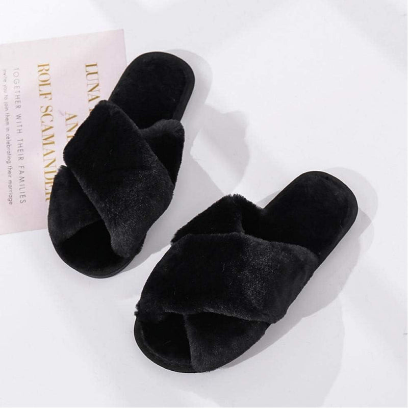 QETUOA Winter Women'S House Slippers Faux Fur Fashion Warm Shoes Woman Slippers Comfortable Home Furry Slippers- Beige