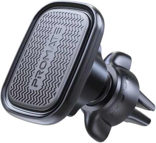 Promate Magnetic Car Mount, Universal Cradleless AC Vent Phone Holder with 360-Degree Rotatable Design, Low Vibration, Anti-Slip Grip and Metal Ring Plate for iPhone 14, S23, VentMag-L - L