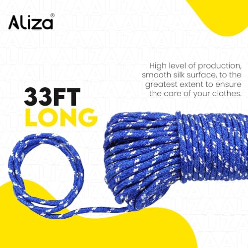 Washing Line - 33ft Nylon Rope Perfect Clothesline for Hanging or Drying Wet Clothes Outdoor & Indoor - Great for Camping - Aliza