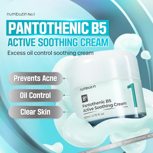 numbuzin No.1 Cream | Pantothenic B5 Active Soothing Cream | Lightweight Hydrating Moisturizer, Pantothenic Acid, Niacinamide, Panthenol | Excess Oil Control, Soothes Acne | Non-Comedogenic | 80ml