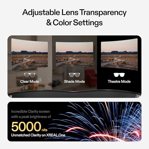 XREAL One AR Glasses with X1 Chip, Native 3 DoF, 147" 50°FOV 120Hz HD Display, Renowned Audio, 3 Adjustable Lens Transparency, Compatible with iPhone 16/15, Steam Deck, ROG, Mac, PC, Android & iOS