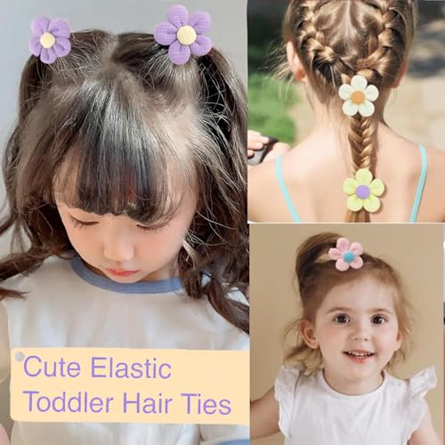 Lonimia 24 Pcs Multicolor Cotton Elastic Hair Ties for Girls with Bows and Flowers, Soft Seamless Elastic Hair Bands, Perfect for Little Girls, Toddlers, Babies and Kids