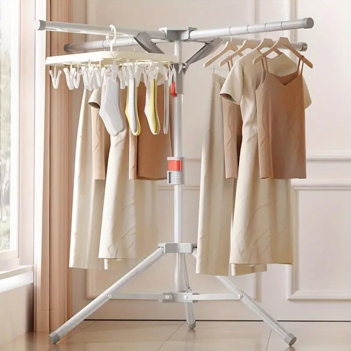 ZeeSquare Tripod Foldable Clothes Drying Stand  Heavy-Duty, Rust-Resistant Indoor/Outdoor Drying Rack for Clothes with Adjustable Height & Wheels  Space-Saving Portable Laundry Drying Rack