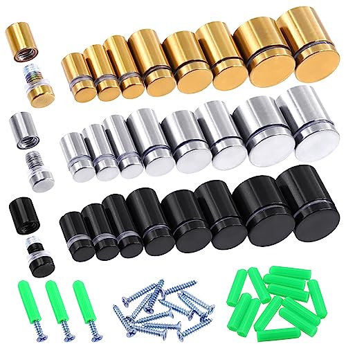 Swpeet 12 Sets 5/8" x 1.18" Silver Stainless Steel Standoff Screws, Wall Standoff Mounts Glass Acrylic Nail with Screws and Wall Anchors, Mounting Glass Hardware for Hanging Picture Frame Advertise